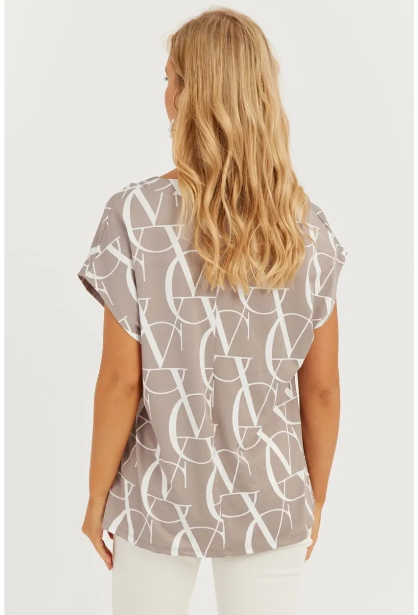 Kadın Gri V Yaka Desenli Bluz AYD293