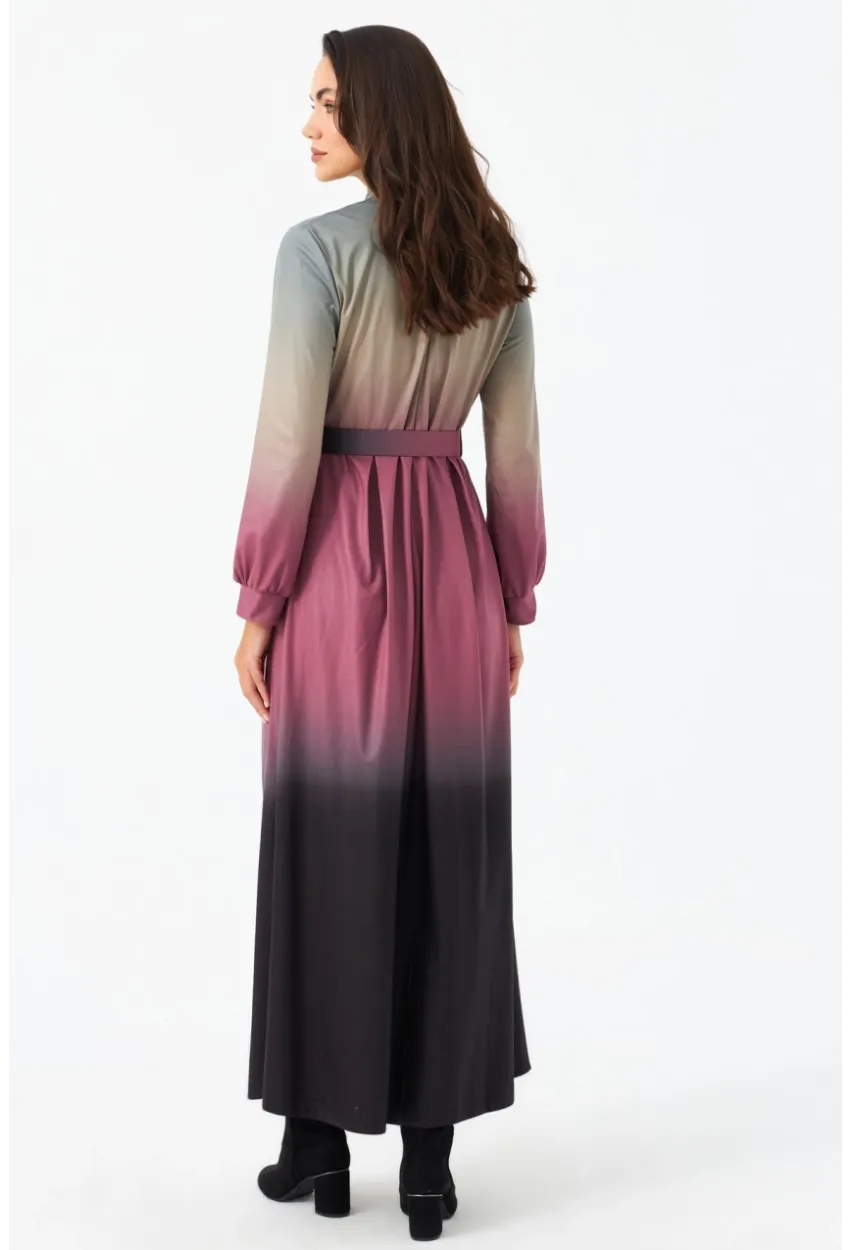 Kadın Gül Kurusu Kemerli Maxi Elbise MHAD4974