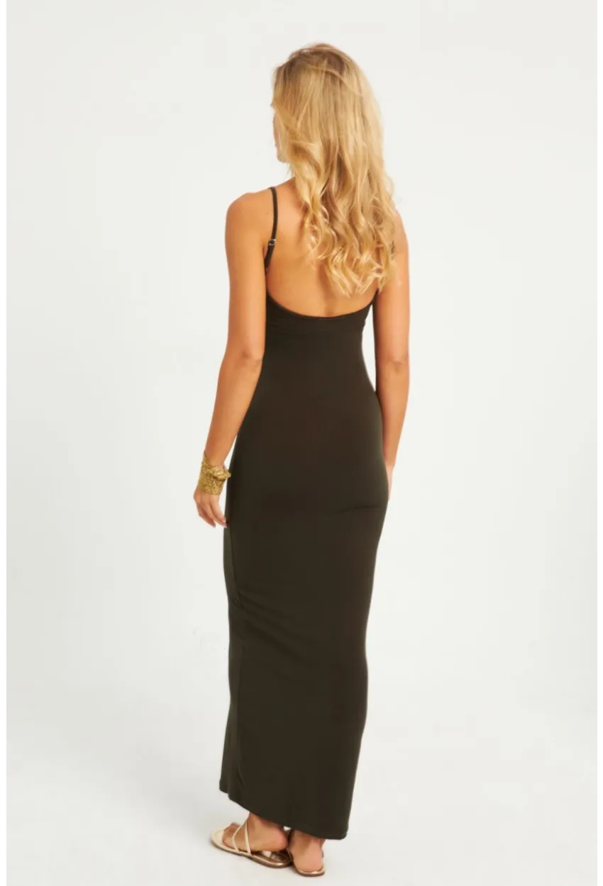 Kadın Haki Ayarlanabilir Askılı Maxi Elbise MEN2004