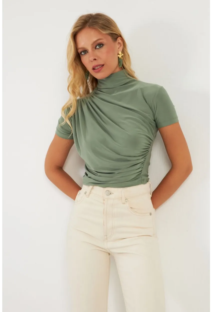 Kadın Haki Büzgülü Bluz LPP1287