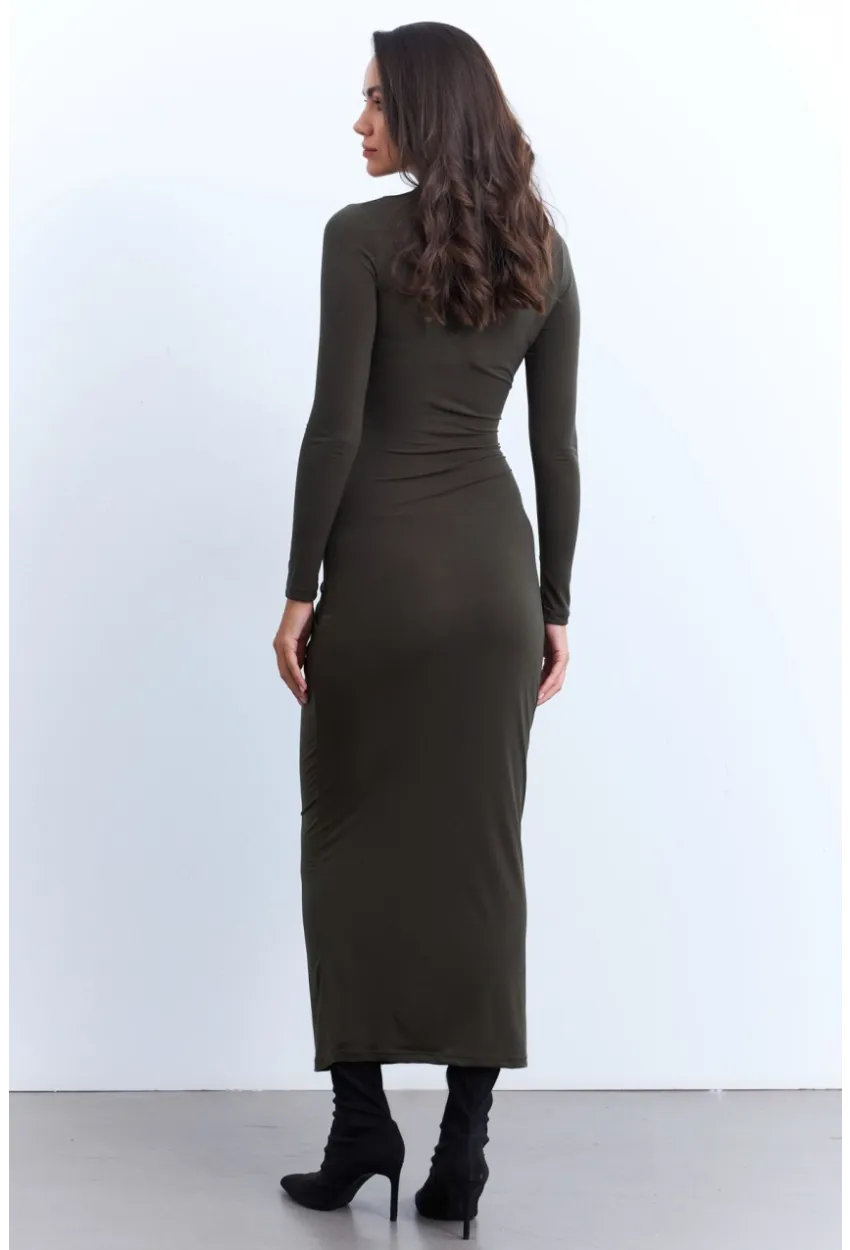 Kadın Haki Drapeli Maxi Elbise LİK12