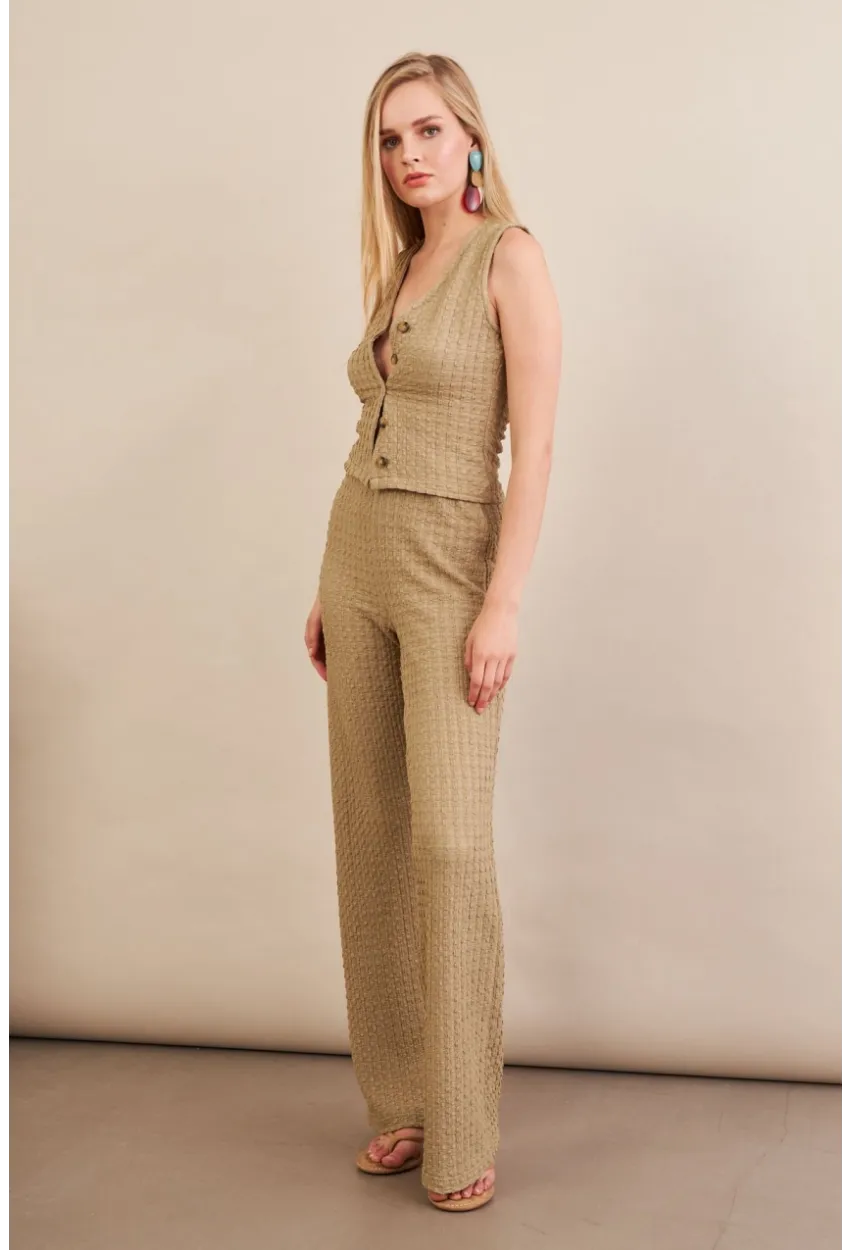 Kadın Haki Gofre Yelek Pantalon Takım FLU330