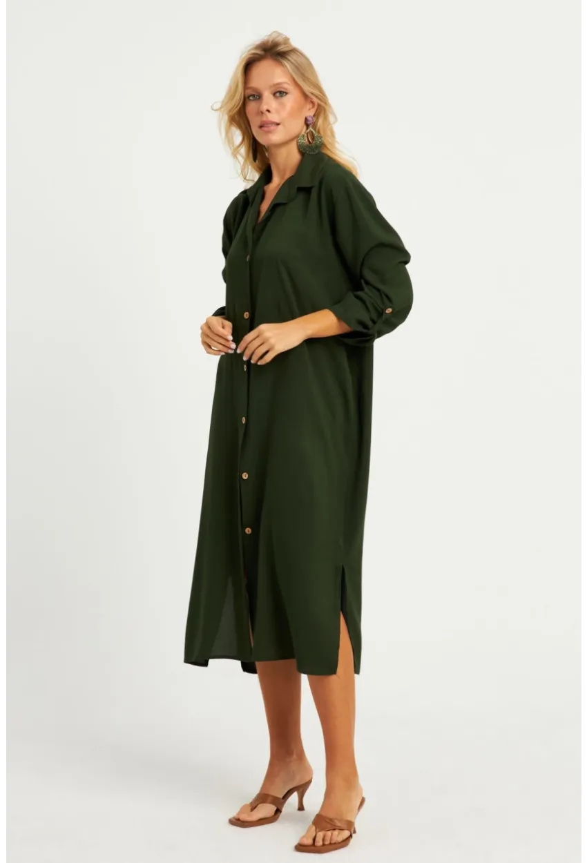 Kadın Haki Gömlek Elbise LV178