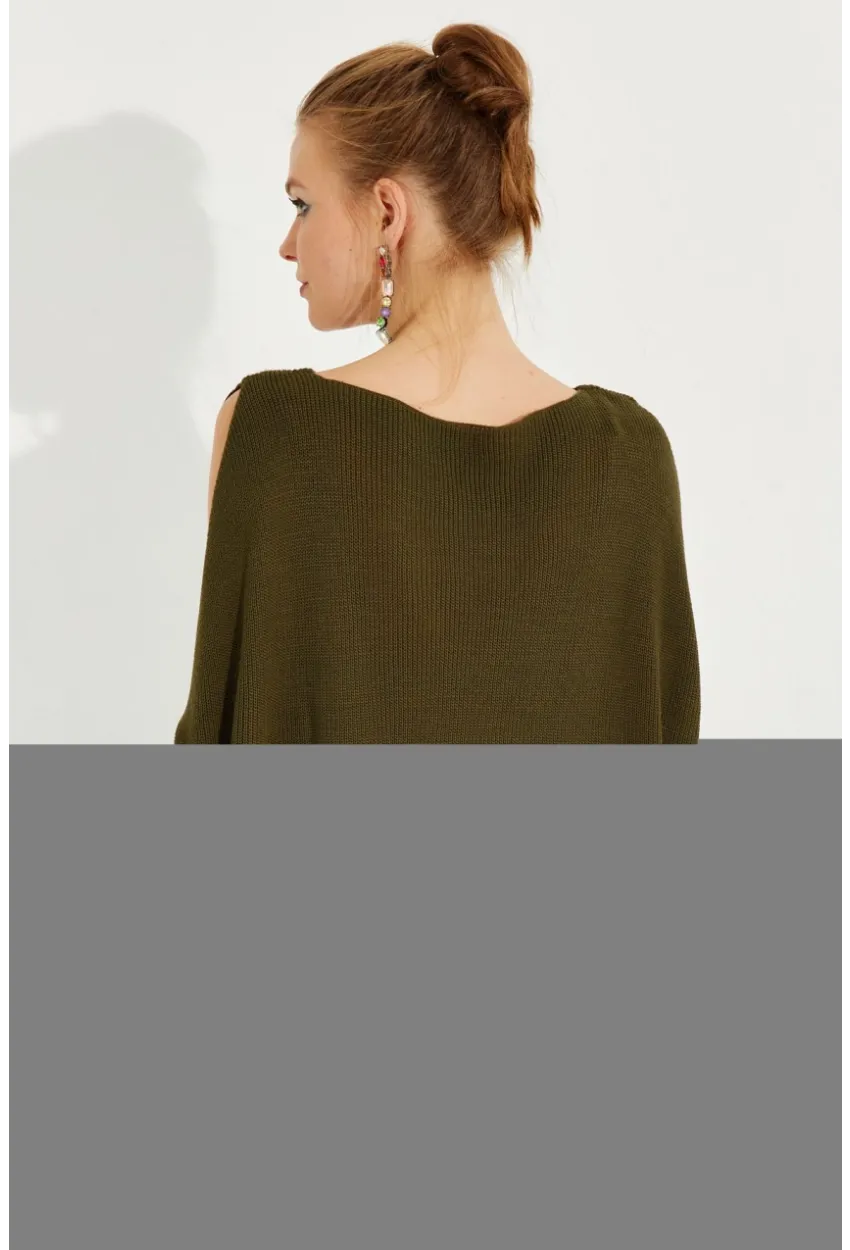 Kadın Haki Kolu Yırtmaçlı Triko Bluz SMT221