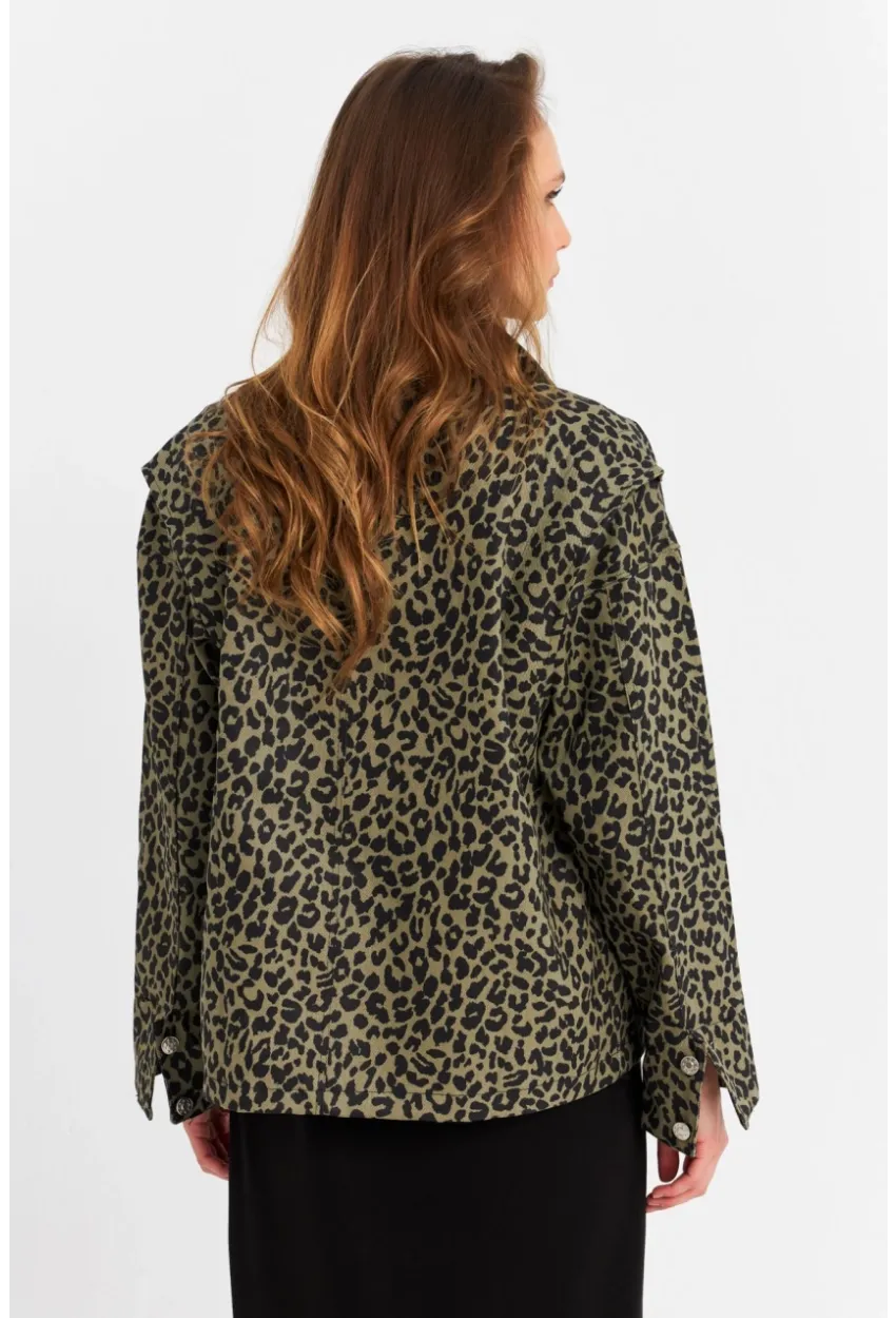 Kadın Haki Leopar Denim Ceket MELT1174