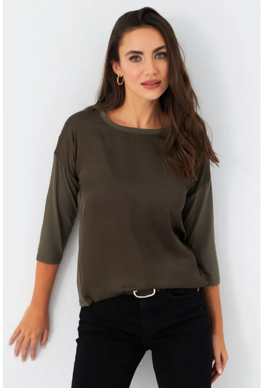 Kadın Haki Önü Saten Bluz MAYD16