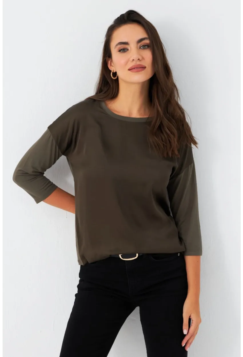 Kadın Haki Önü Saten Bluz MAYD16
