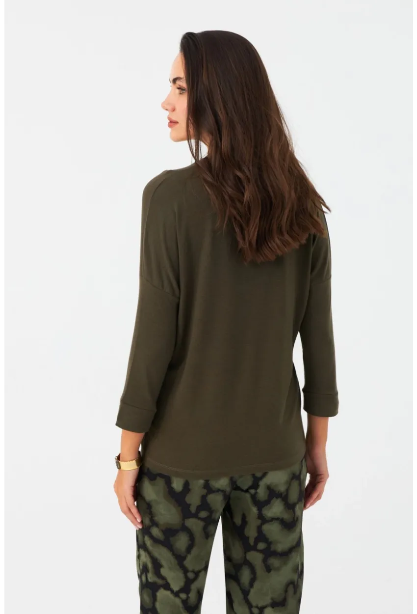 Kadın Haki V Yaka Bluz RX446