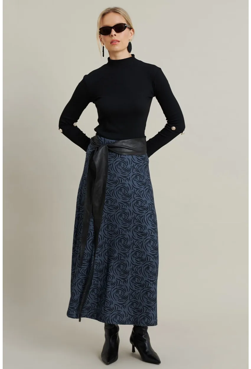 Kadın İndigo Desenli Çan Etek LON3007