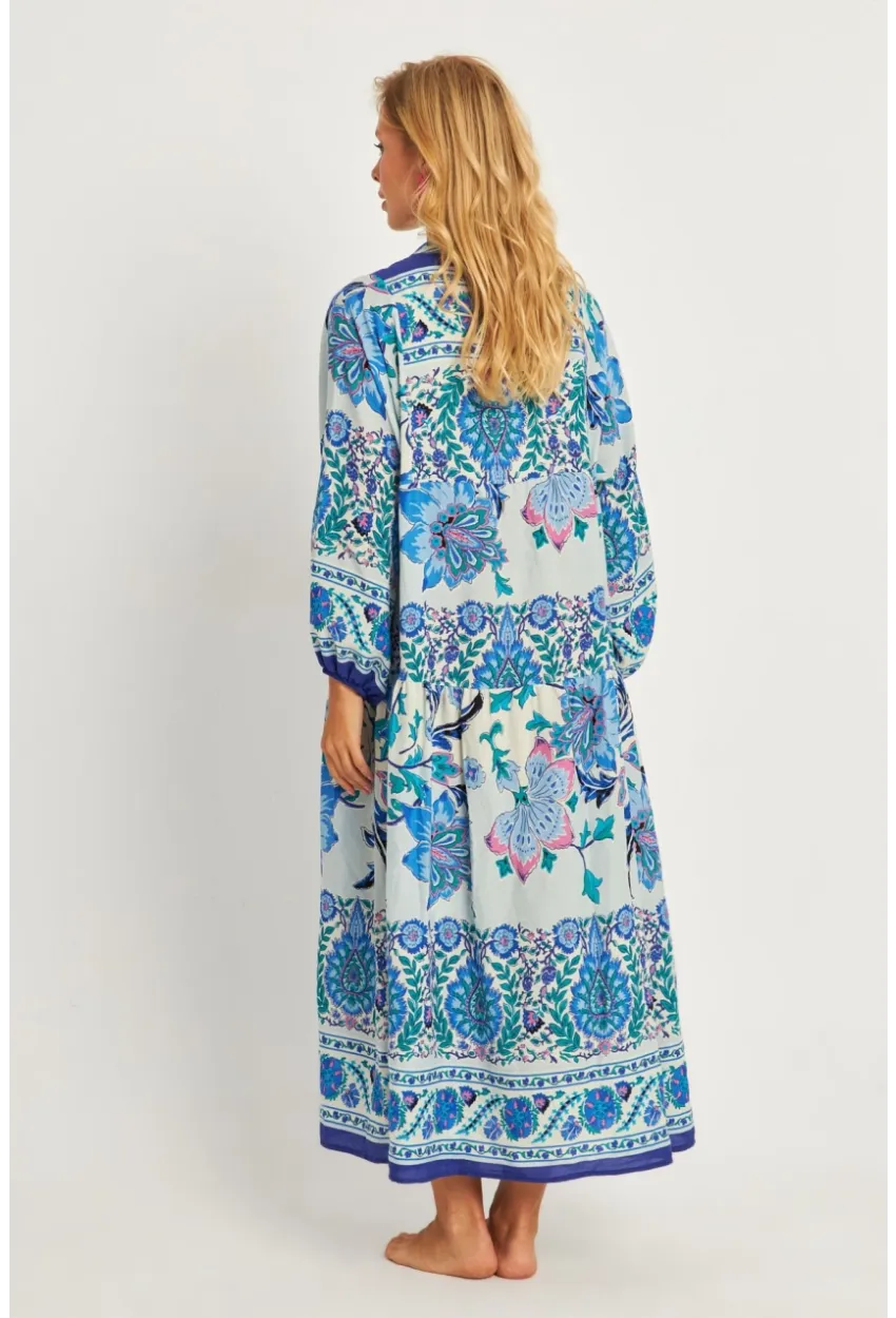 Kadın İndigo Desenli Midi Elbise GÇ169