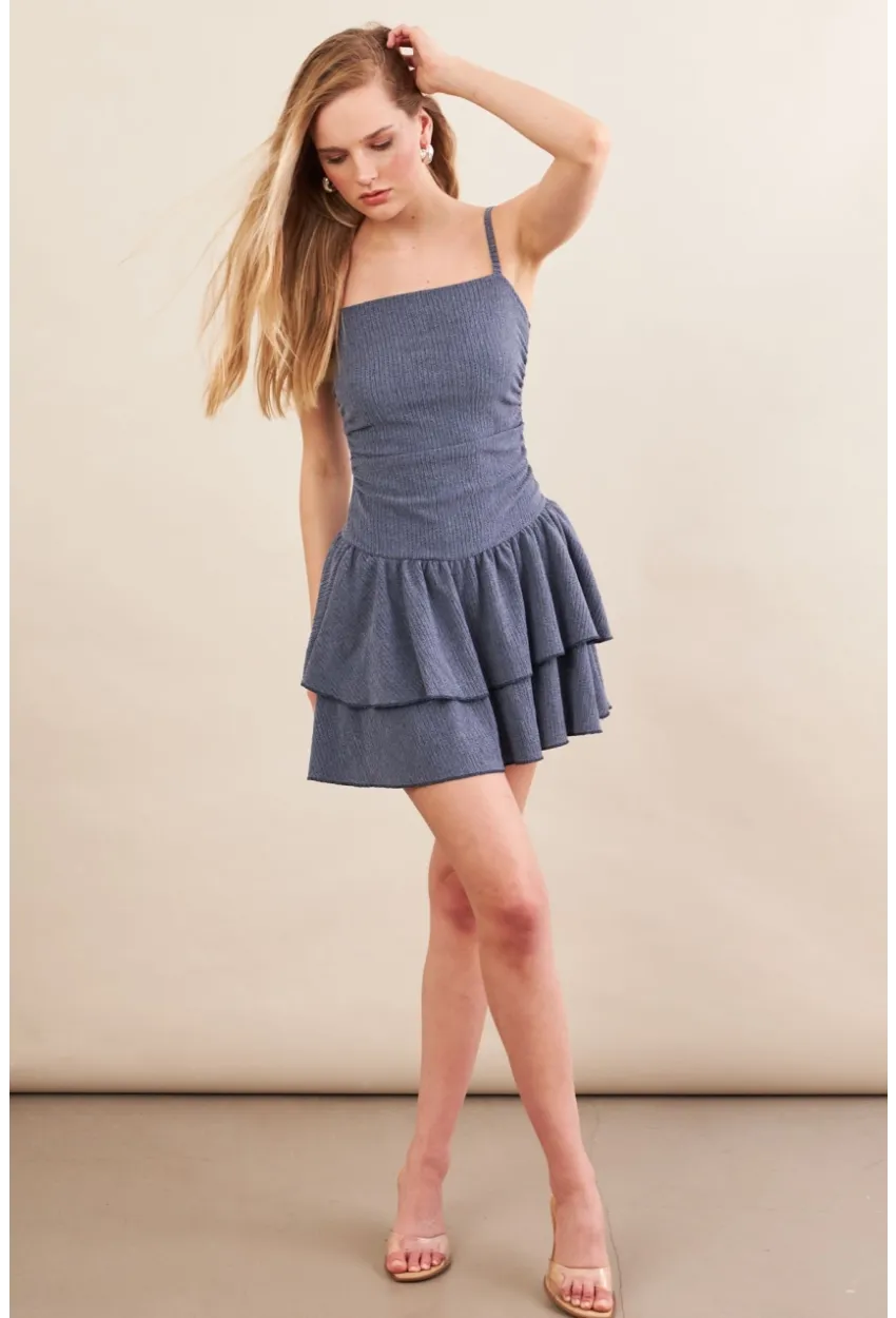 Kadın İndigo Fırfırlı Mini Elbise MOD7593