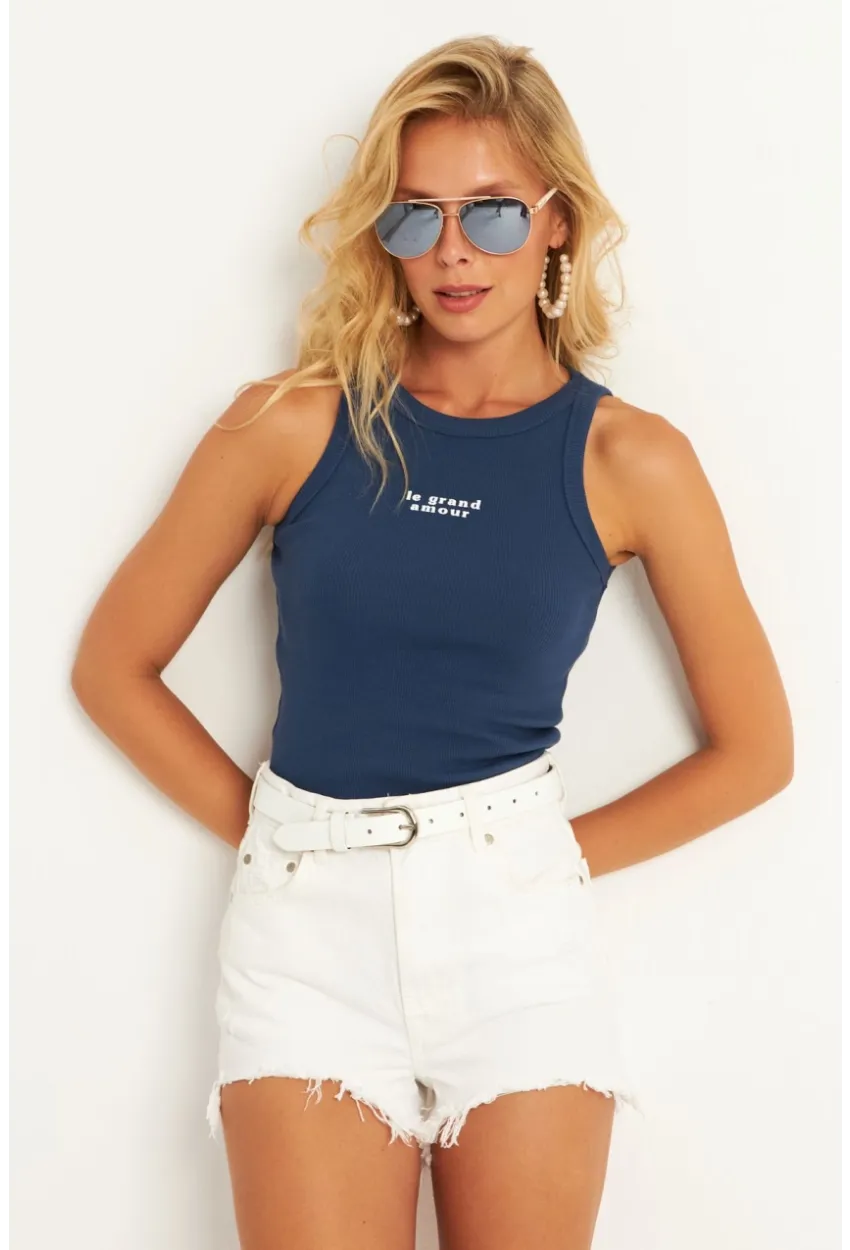 Kadın İndigo Halter Yaka Bluz AYD346