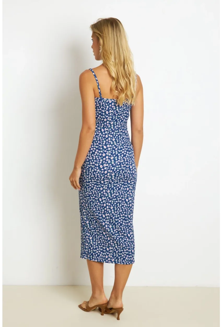 Kadın İndigo İnce Askılı Midi Elbise MON125