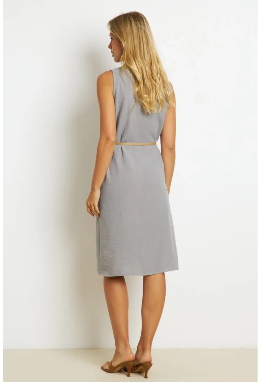 Kadın İndigo Kemerli Gömlek Midi Elbise SGT404