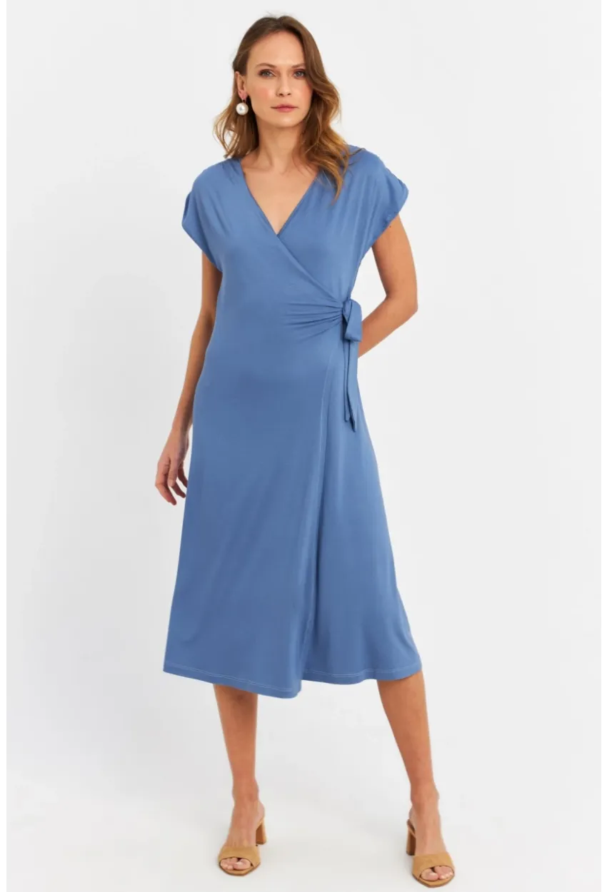 Kadın İndigo Kruvaze Midi Elbise EY3044