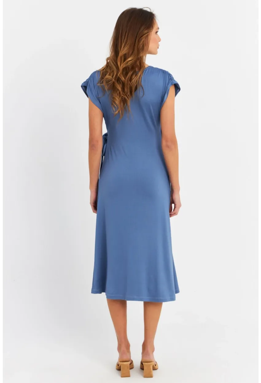 Kadın İndigo Kruvaze Midi Elbise EY3044