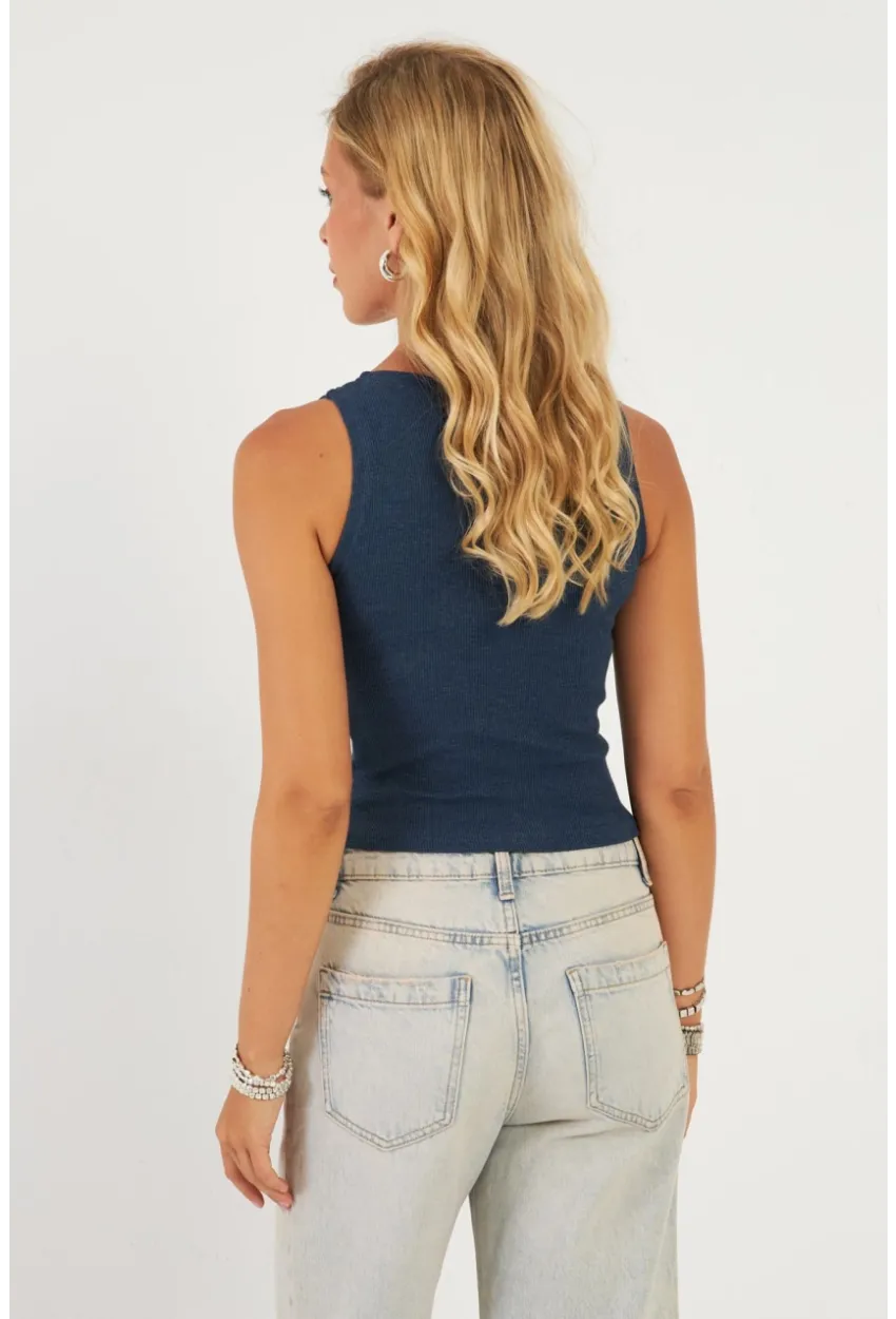 Kadın İndigo Patlı Kaşkorse Bluz MK02