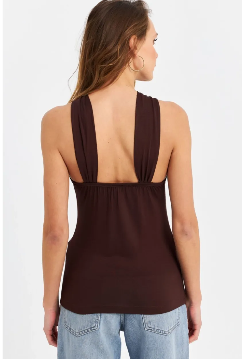 Kadın Kahverengi Aksesuarlı Bluz EY3068