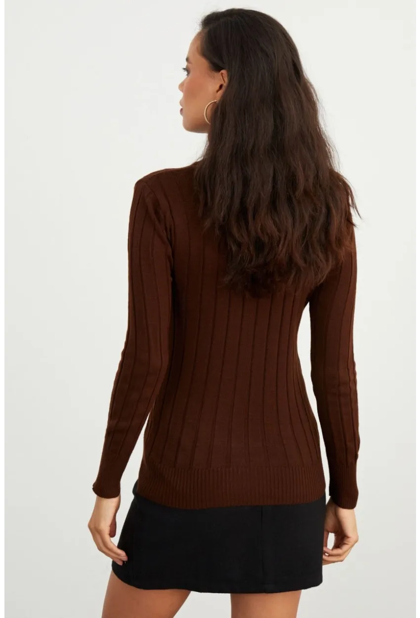 Kadın Kahverengi Balıkçı Kazak YV99