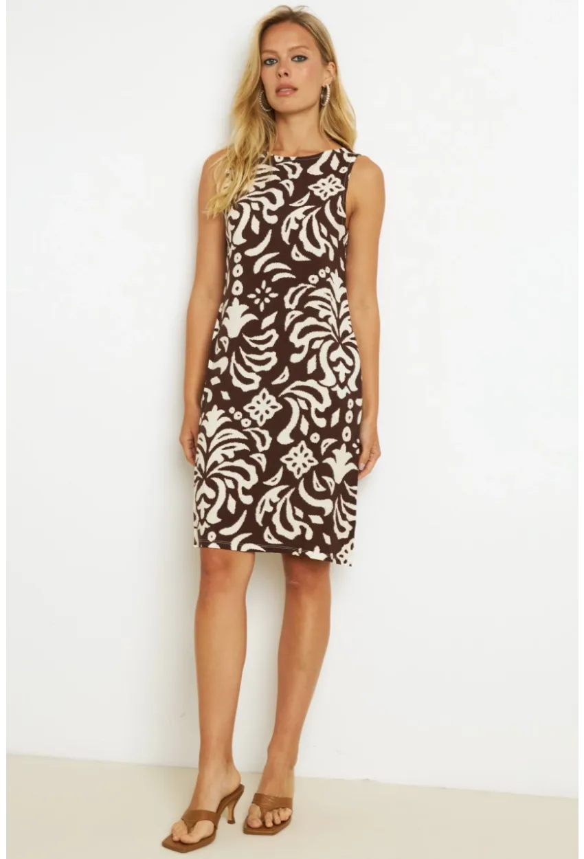 Kadın Kahverengi Desenli Cepli Midi Elbise YZ1059