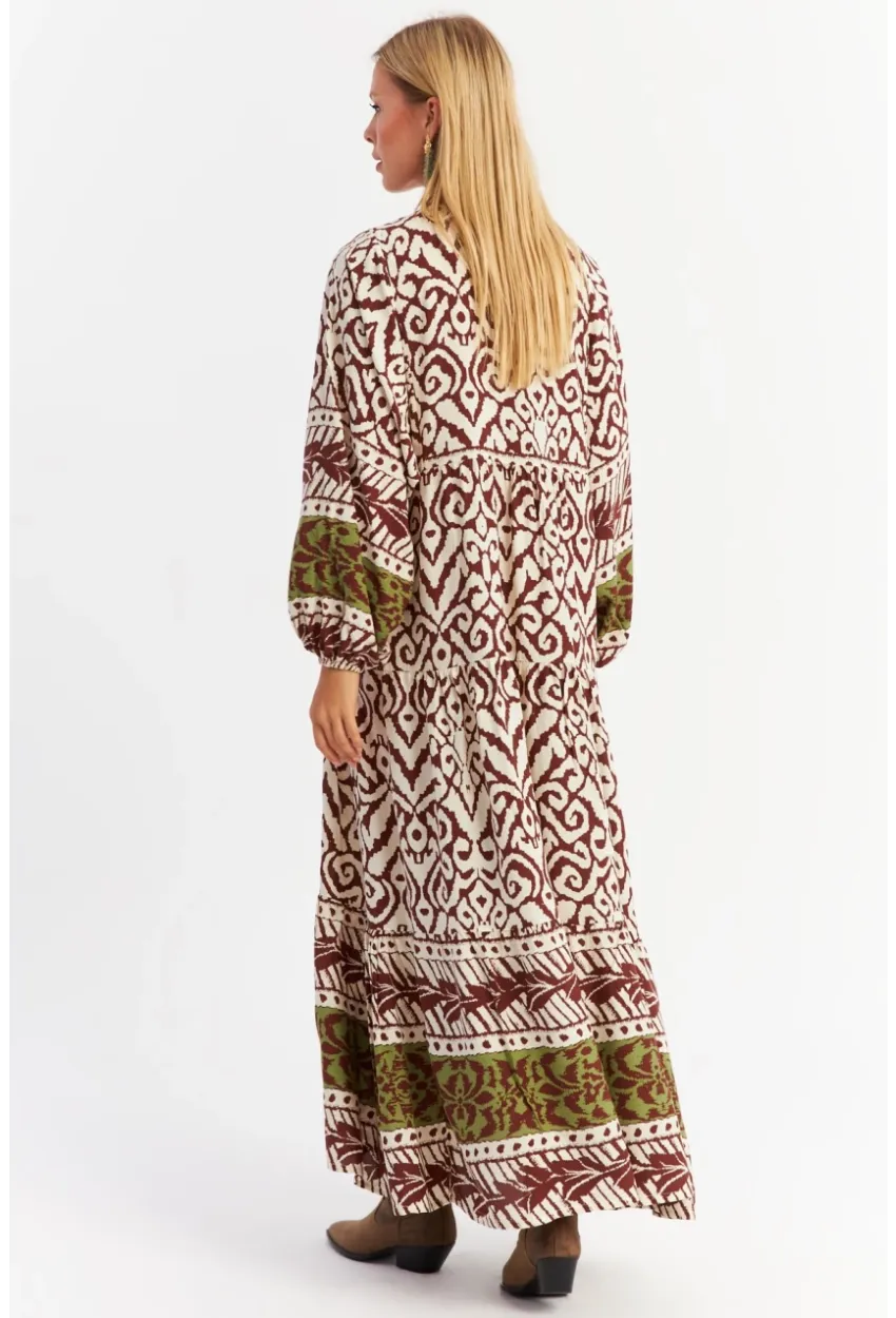 Kadın Kahverengi-Haki Volanlı Maxi Elbise MALO11