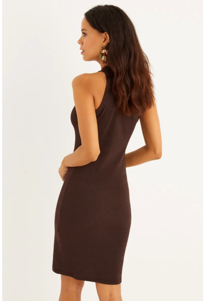 Kadın Kahverengi Kaşkorse Kolsuz Elbise Yİ1567