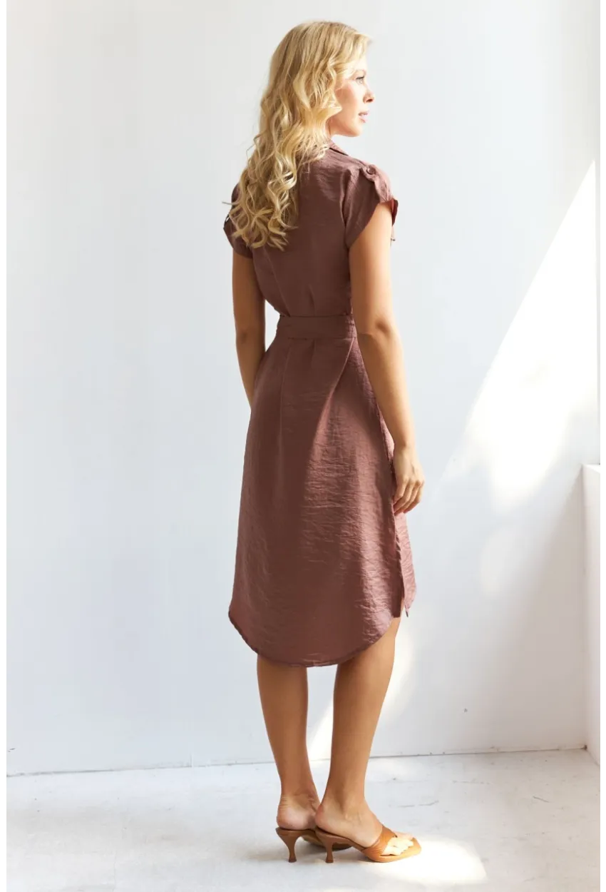 Kadın Kahverengi Midi Gömlek Elbise PP5509