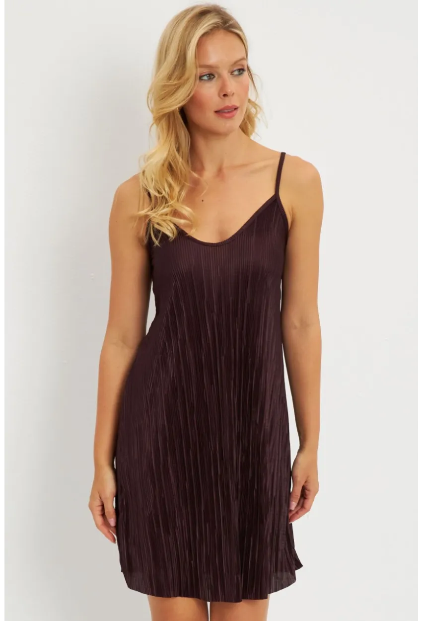 Kadın Kahverengi Piliseli Mini Elbise  DMR338