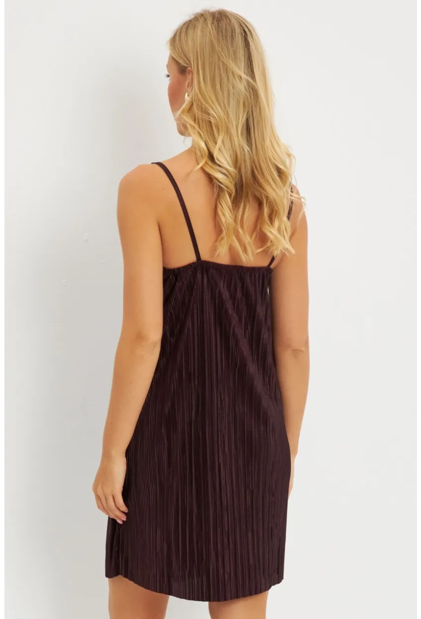 Kadın Kahverengi Piliseli Mini Elbise  DMR338