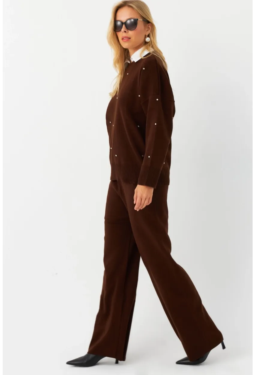 Kadın Kahverengi Taşlı Alt Üst Takım MYİL10