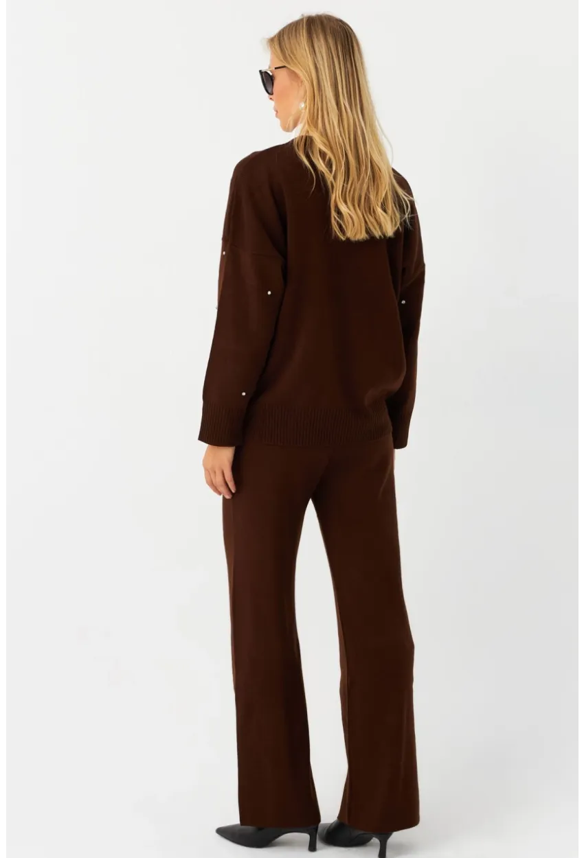 Kadın Kahverengi Taşlı Alt Üst Takım MYİL10