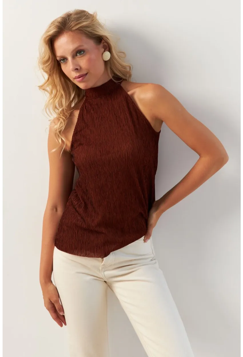 Kadın Kiremit Sırt Pencereli Bluz AYD373