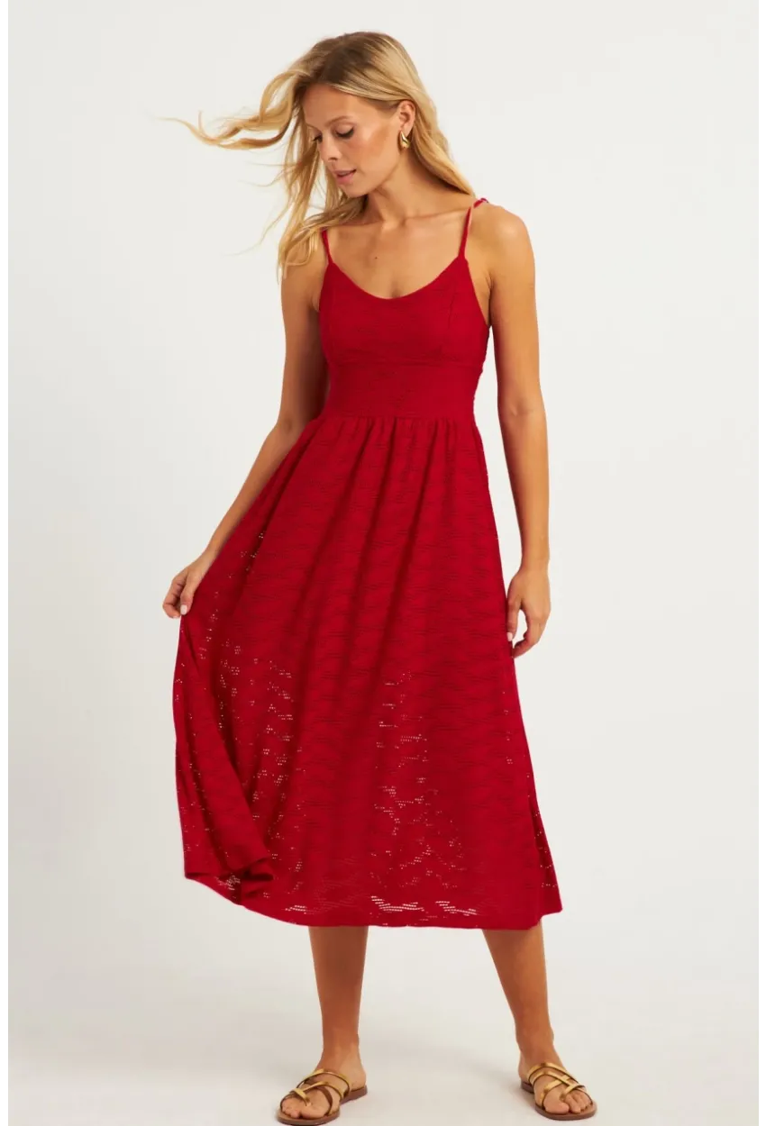 Kadın Kırmızı Astarlı Brode Midi Elbise TW70102-90