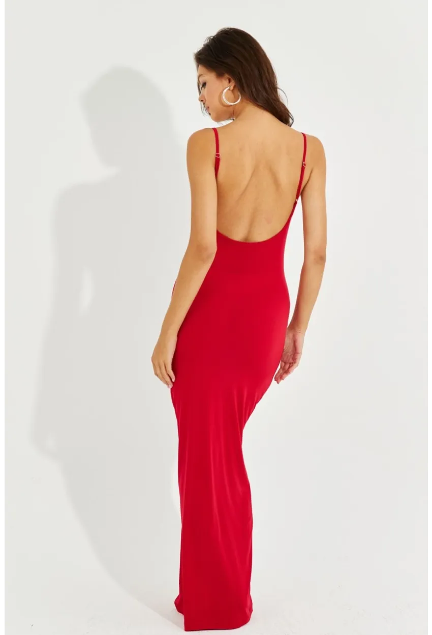 Kadın Kırmızı Ayarlanabilir Askılı Maxi Elbise MEN2004