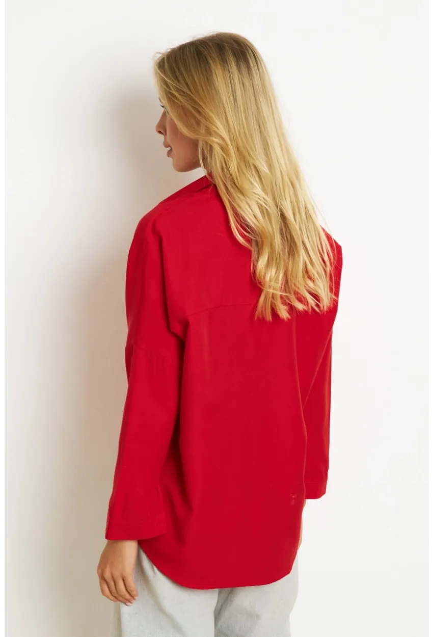 Kadın Kırmızı Basic Gömlek K1251