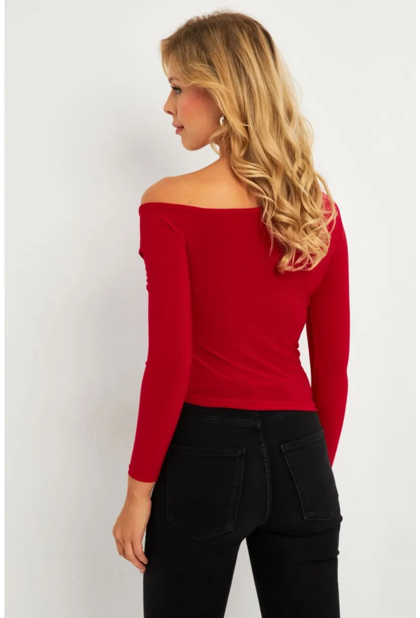 Kadın Kırmızı Büzgülü Bluz GÇ188