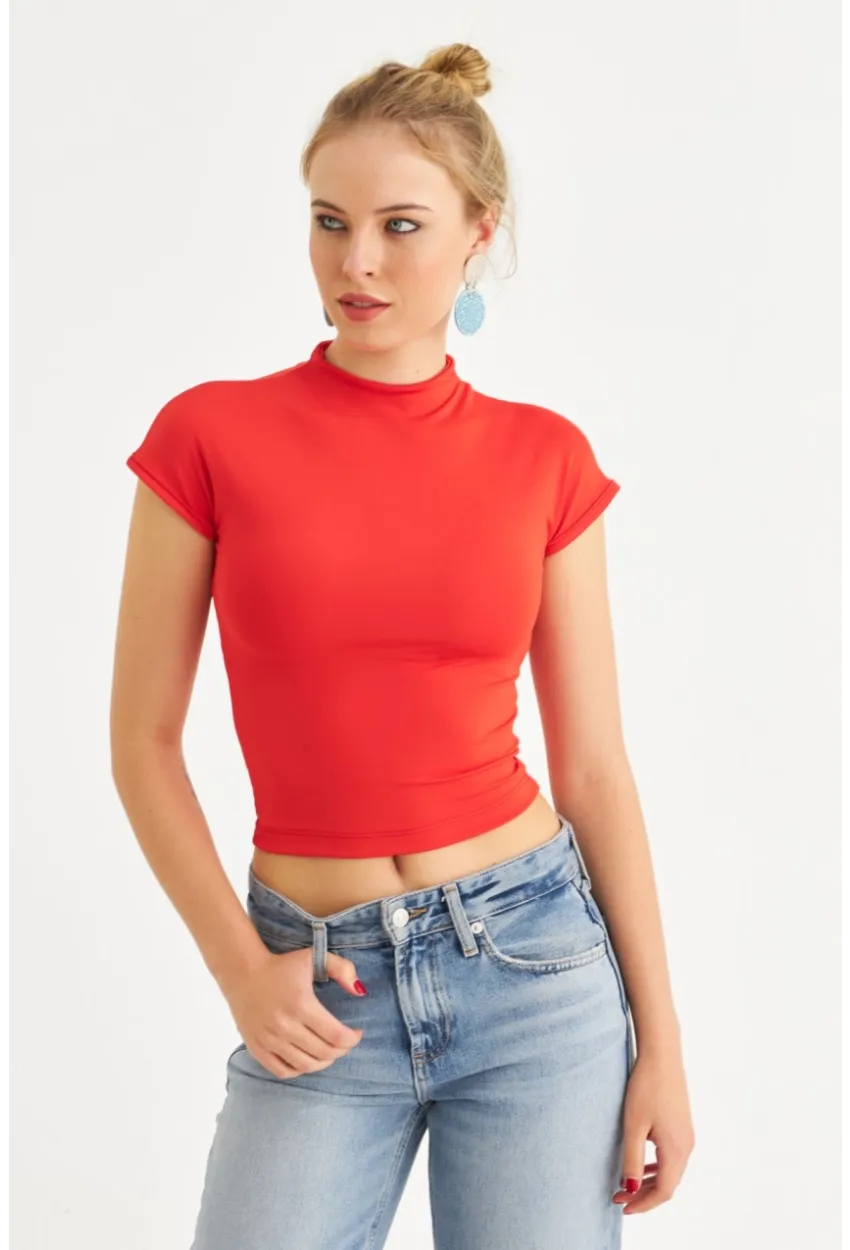 Kadın Kırmızı Dalgıç Bluz EY2564