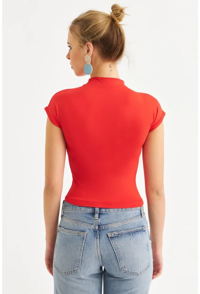 Kadın Kırmızı Dalgıç Bluz EY2564