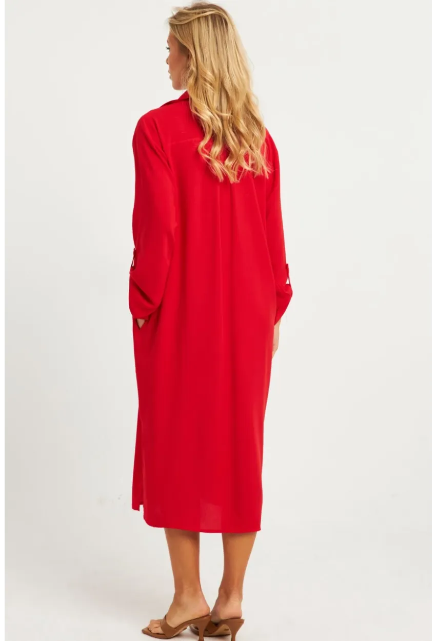 Kadın Kırmızı Gömlek Elbise LV178