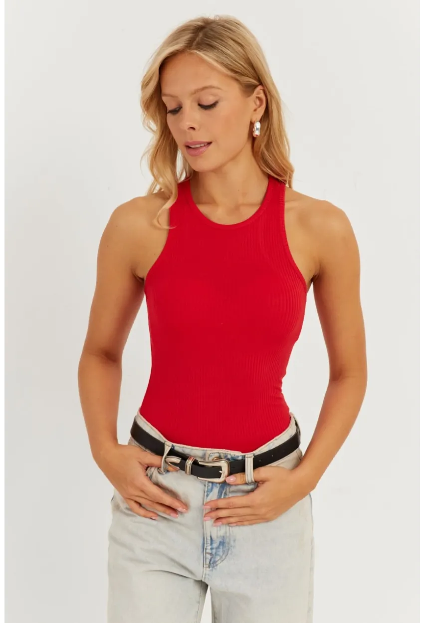 Kadın Kırmızı Halter Yaka Bluz AYD299
