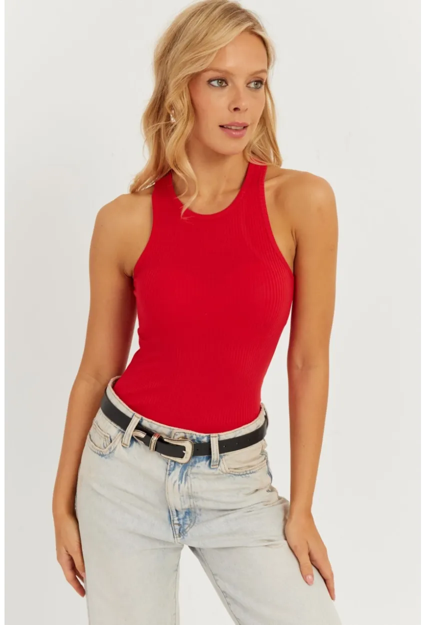 Kadın Kırmızı Halter Yaka Bluz AYD299