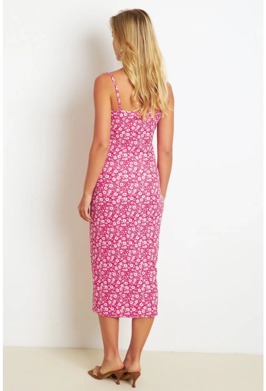 Kadın Kırmızı İnce Askılı Midi Elbise MON125