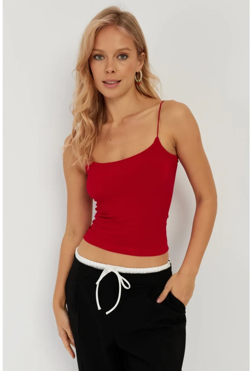 Kadın Kırmızı İp Askılı Bluz GÇ154