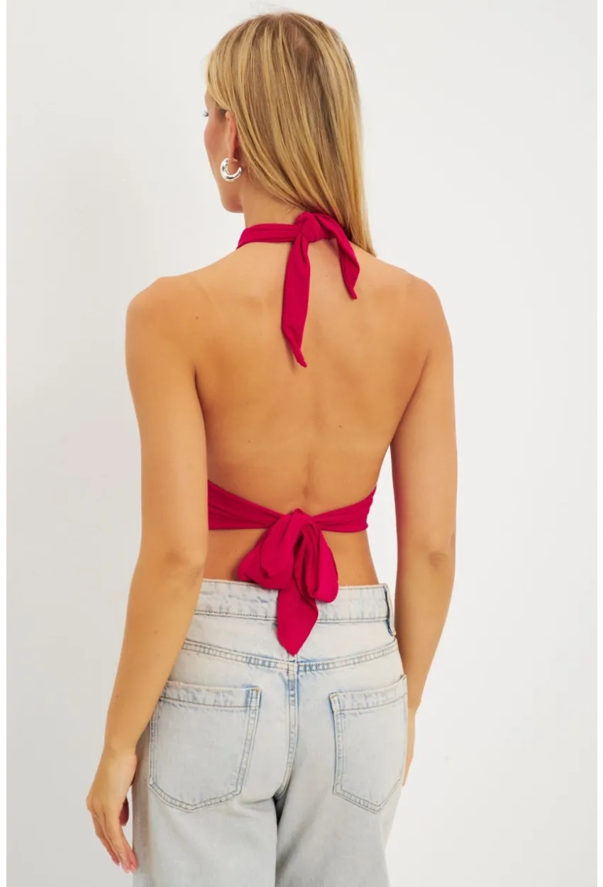 Kadın Kırmızı Multi Bağlamalı Crop Bluz LPP1280