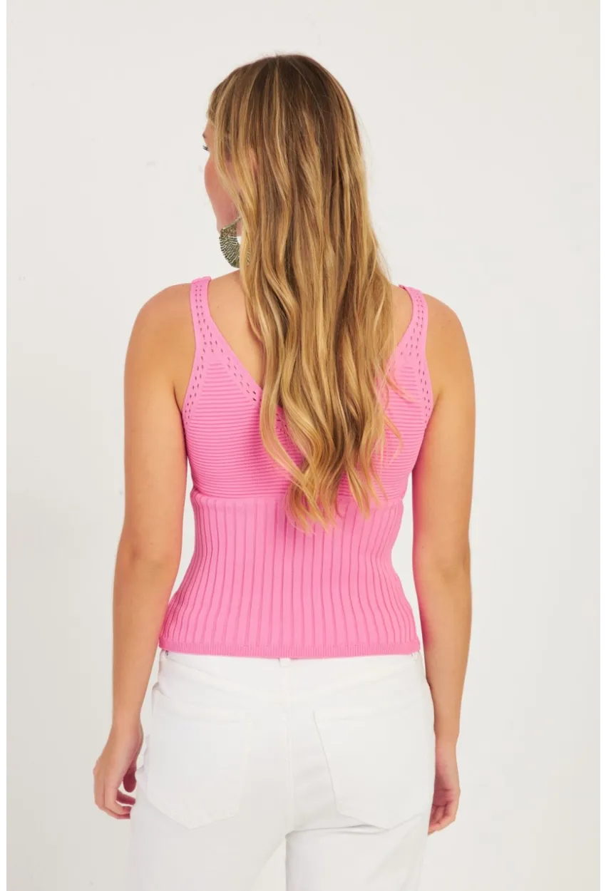 Kadın Kırmızı-Pembe İkili V Yaka Triko Bluz SMT227