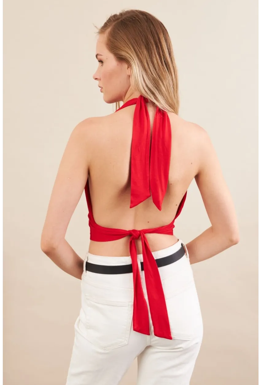 Kadın Kırmızı Sırt Ve Boyun Bağlamalı Bluz EY1472