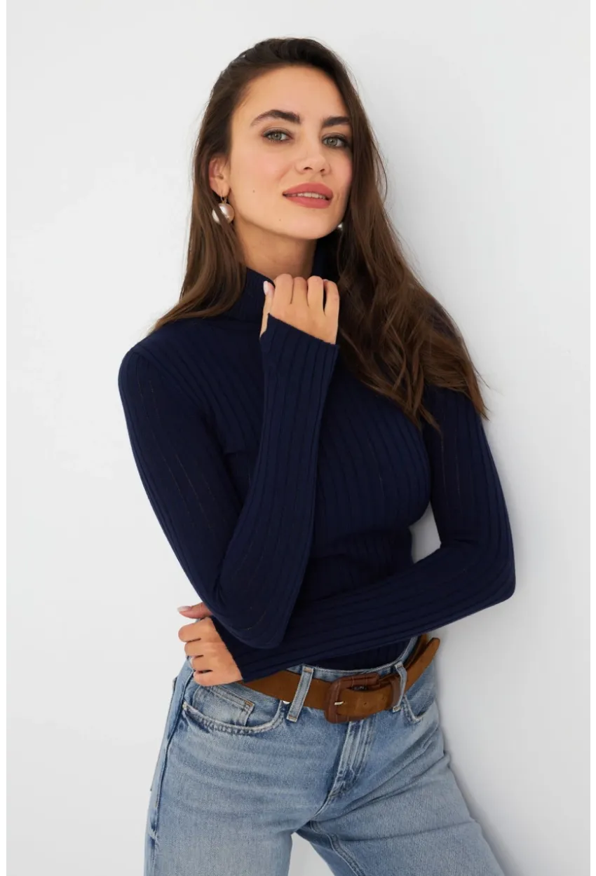 Kadın Lacivert Balıkçı Yaka Triko Bluz MYV102-90
