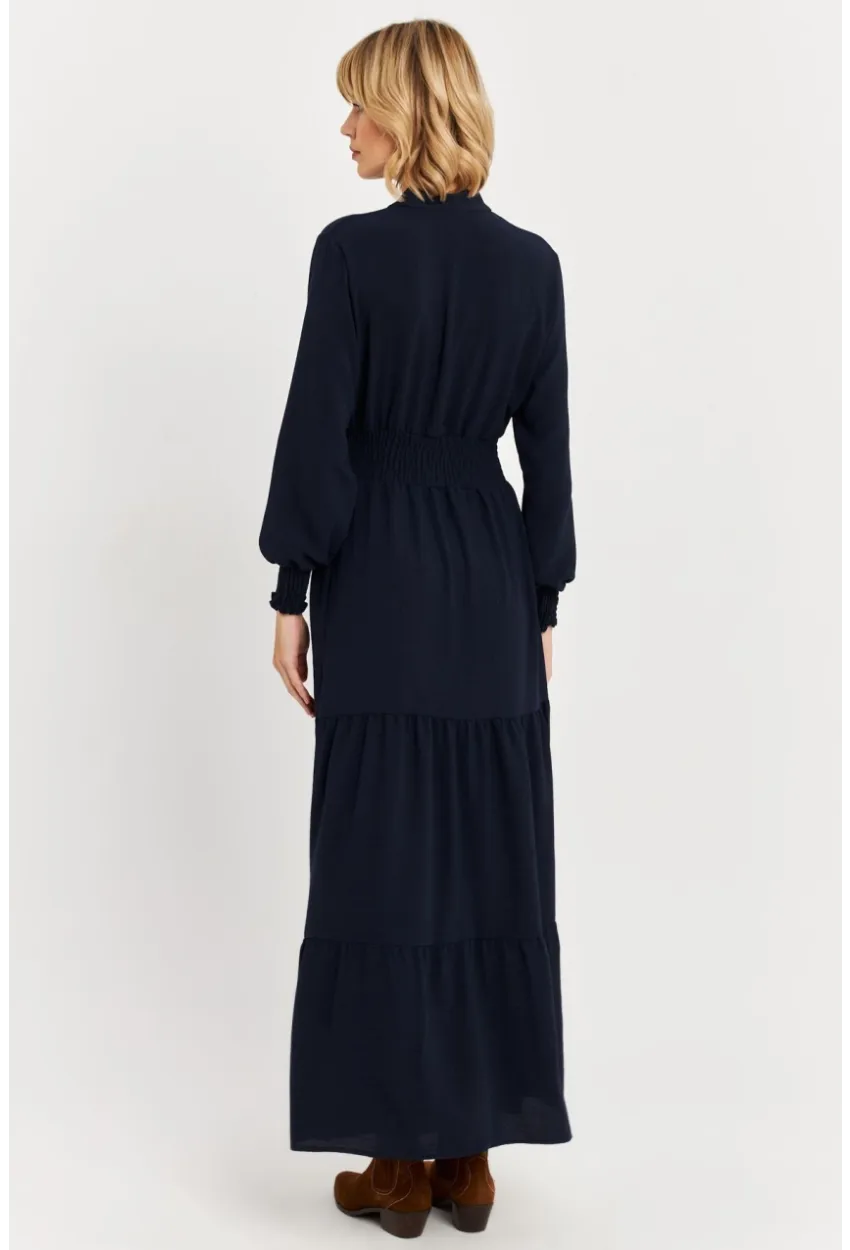 Kadın Lacivert Boyun Bağlamalı Maxi Elbise MASF217