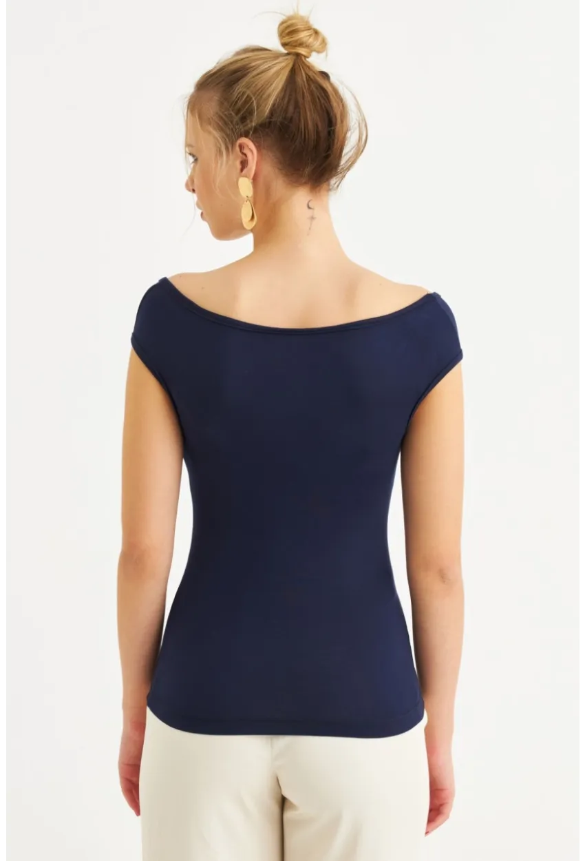 Kadın Lacivert Büzgülü Bluz EY3083