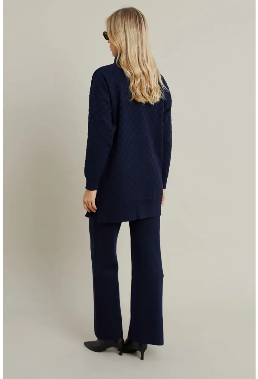 Kadın Lacivert İnci Düğmeli Triko Alt Üst Takım MNUV33